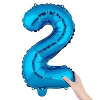 Restaurantware Balloonify 16 Inch Number Balloon 1 Digital Party Balloon - Number 2 Self-Sealing Blue Foil Mylar Balloon Hanging Film Decoration For Birthday Wedding Or Graduation