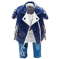 Yao 6M-5T Spring Autumn Little Boys Clothing Set 3pcs Long Sleeve T-Shirt Leather Jacket and Jeans