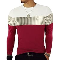 Men's Strip Casual Slim fit Cotton T-Shirt Short Sleeve Crewneck Tee Shirts for Boy