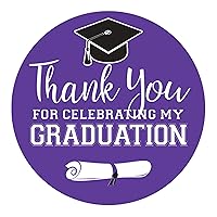 Graduation Party Circle Sticker Labels - Thank You for Celebrating My Graduation - School Colors - 1.75 in. - 40 Count (Purple)