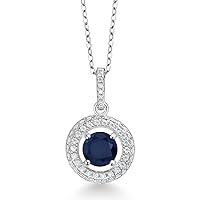Gem Stone King 925 Sterling Silver Round Blue Sapphire and White Moissanite Pendant Necklace For Women (1.35 Cttw, Gemstone Birthstone, with 18 Inch Chain)