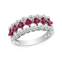 Sterling Silver Red Ruby and White Round Diamond Anniversary Ring (1/2 Cttw)