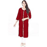 Women's Maroon Color Kurti Casual Long Dress for Girl's Frock Suit Cotton Maxi Gown Dress Plus Size (2XL)