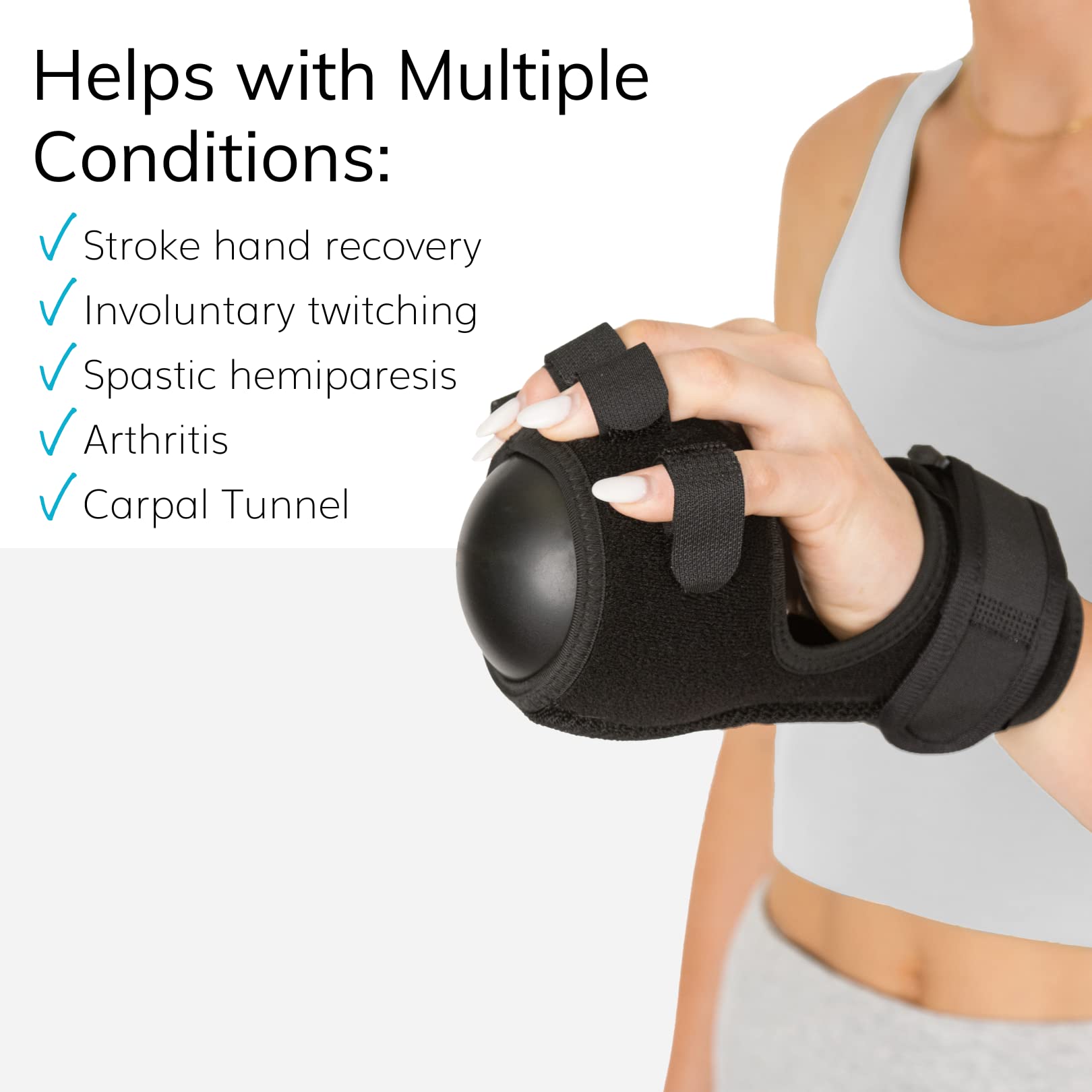 BraceAbility Anti Spasticity Splint - Contracture Stroke Resting Hand Orthosis Brace and Ball for Right or Left Cramp Relief, Twitching Pain, Recovery Therapy, Dupuytren's Treatment, Arthritis Remedy