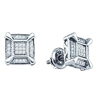 The Diamond Deal Sterling Silver Mens Round Diamond Square Cluster Stud Earrings 1/8 Cttw