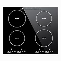 24 inch Electric Induction Cooktop, Stovetop with 4 Burner Smooth Surface Glass, 220-240V 6000watt, Safety Lock, Hard Wire(no plug)