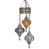 DEMMEX Turkish Moroccan Mosaic Hardwired Chandelier Light Ceiling Hanging Lamp Pendant Fixture Lighting, 3 Big Globes (Hardwired)