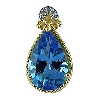 Swiss Blue Topaz Natural Gemstone Pear Shape Pendant 925 Sterling Silver Wedding Jewelry | Yellow Gold Plated
