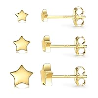 3 Pairs 925 Sterling Silver Star Stud Earrings for Women,Tiny Simple Geometric Stud Earrings Set Small Hypoallergenic Cartilage Tragus Ear Jewellery for Men Girls (3/4/5mm)