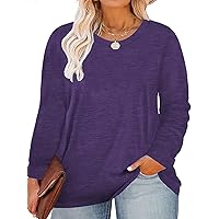 Plus Size Long Sleeve T Shirts Women Round Neck Fall Tops Tshirts Tunic Casual Tee