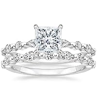 Princess Cut Moissanite Solitaire Engagement Ring, 2ct, 10k White Gold, Wedding Ring Set for Her