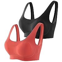 Comfort Bra, 2 Pack Compression Wirefree High Support Bra, Yoga Bra, Sports Bras for Women Every Day Wear Exercise