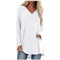 XHRBSI Women's V Neck Long Sleeve T Shirts Dreey Casual Solid Color Tunic Tops Basic Tees 2023 Trendy Fall Blouse Shirts