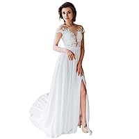 Women's Elegant Applique Wedding Dress High Slit Chiffon Long Prom Dress JN057