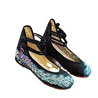 Sequins Peacock Embroidery Women Canvas Ballet Flats Ladies Casual Walking Shoes Chinese Style Cotton Ballerinas