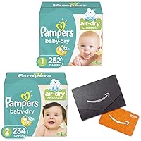 Diapers Newborn/Size 1 (8-14 lb), 252 Count - Pampers Baby Dry Disposable Baby Diapers with Diapers Size 2, 234 Count and Amazon.com Gift Card in a Mini Envelope