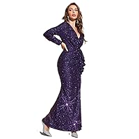 Fall Dresses for Women 2023 Draped Detail Sequin Formal Evening Gown Dresses for Women (Color : Purple, Size : Large)
