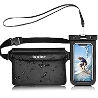 ivoler Waterproof Pouch Bag + Phone Case, Waterproof Case Dry Bag for Beach,Swim,Boating,Kayaking,Hiking,Protect Phone, Camera, Cash, Mp3, Passport, Document From Water, Sand, Snow, Dust - Black