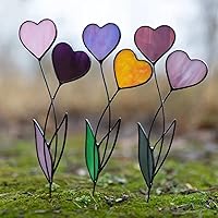 Valentines Day Yard Decoration, 3 Pack Garden Decor Metal Heart Shaped Small Stake with Leaves, Yard Sign Simulation Iron Flower DIY Craft for Wedding, Yellow,pink,purple, 7.87x3.14inch