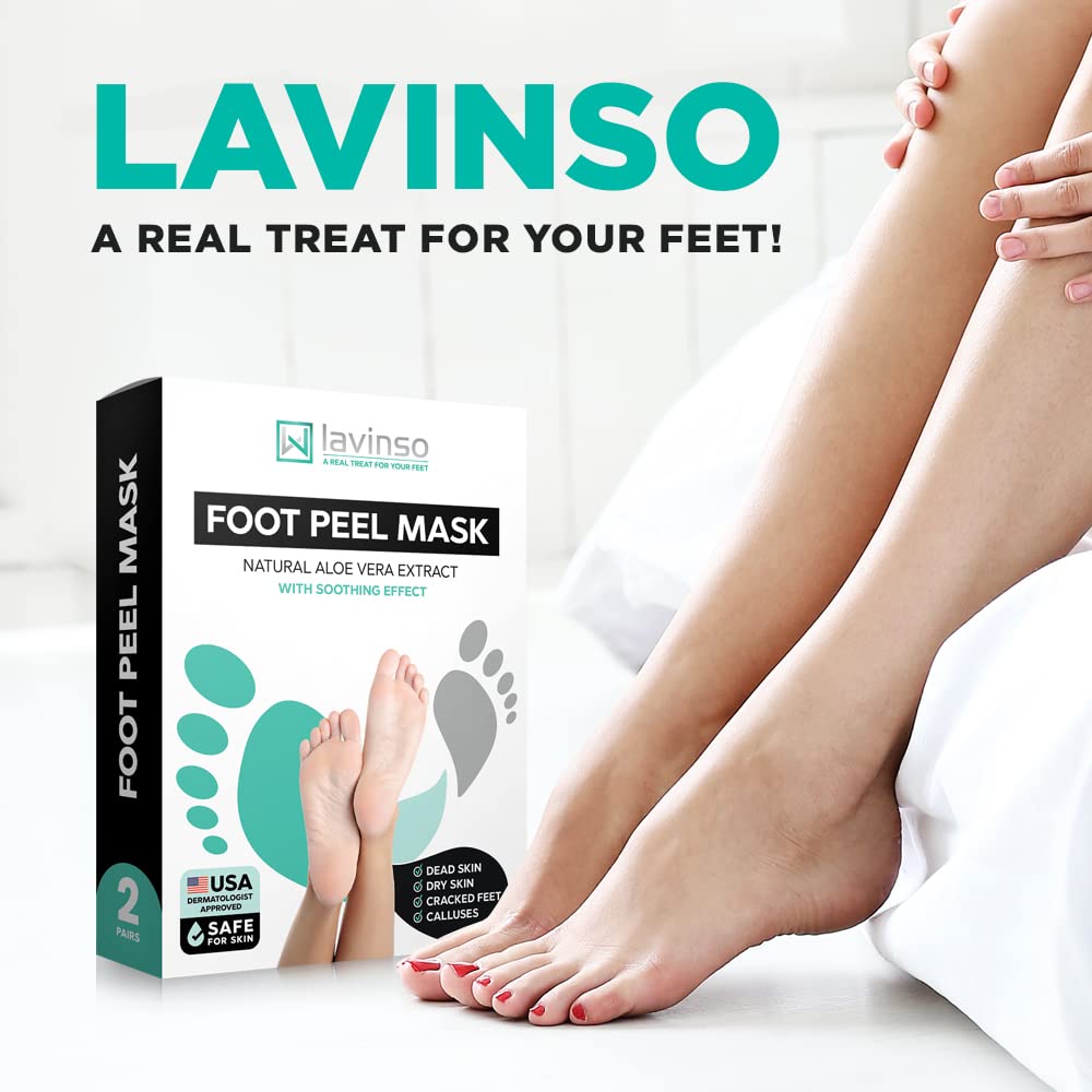 Lavinso Foot Peel Mask for Dry Cracked Feet – 2 Pack Dead Skin Remover Foot Mask for Cracked Feet and Callus - Exfoliating Feet Peeling Mask for Soft Baby Feet, Original Scent