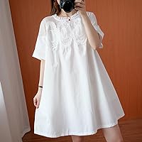 Women's Lace Short Sleeves Elegant Dress Short Length Dress L【120-140斤】 Whiteshortsleeve