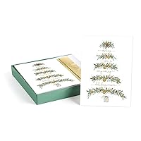 Between The Branches Gold Foil Holiday Cards / 16 Boxed Christmas Cards With Foil Lined Envelopes / 5 5/8