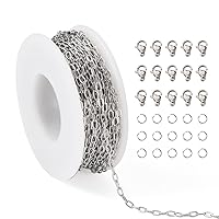 32.8Feet/10m Soldered 304 Stainless Steel Paperclip Chains with 60Pcs Jump Rings 30Pcs Lobster Claw Clasps Soldered Oval Metal Chain Link for DIY Necklace Bracelet Jewelry Making