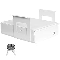 13 inch Secure Under Desk Mounted Pull-Out Drawer for Office Desk, Lockable Sliding Storage Organizer for Sit Stand Workstation, White, DESK-AC03L-W