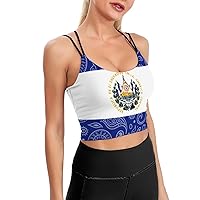 Paisley and El Salvador Flag Padded Sports Bras for Women Double Spaghetti Strap Yoga Bra Gym Crop Tank Tops