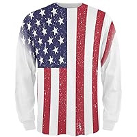 Old Glory 4th of July American Flag Distressed All Over Mens Long Sleeve T Shirt