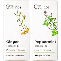 Ginger Oil for Belly Fat & Pain & Peppermint Oil for Hair Growth Set - 100% Pure Therapeutic Grade Essential Oils Set - 2x10ml - Gya Labs