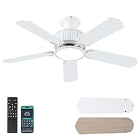 44 Inch Low Profile Ceiling Fans with Lights and APP&Remote Control,Farmhouse Flush Mount Ceiling Fan for Indoor/Outdoor,3 Colors Dimmable,5 Reversible Double-Sided Blades(White)