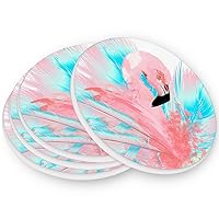 visesunny Artistic Pretty Flamingo Drink Coaster Moisture Absorbing Stone Coasters with Cork Base for Tabletop Protection Prevent Furniture Damage, 4 Pieces