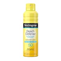 Beach Defense Sunscreen Spray SPF 50 Water-Resistant Body Spray with Broad Spectrum , PABA-Free, Oxybenzone-Free & Fast-Drying, Superior Sun Protection, 6.5 oz, Transparent