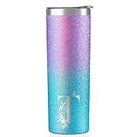 Personalized Tumblers with Lids and Straws for Women, Monogrammed Travel Mug with Initial T, Unique Gifts for Her, Bridesmaids, Friends, Sisters, Mom