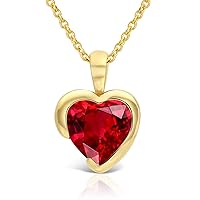 Planetys Heart Necklace in 9 Carat Yellow Gold (375/1000) and Natural Ruby - Length 42-45 cm