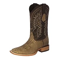 Texas Legacy Mens Sand Western Wear Leather Cowboy Boots Snake Print Square Toe