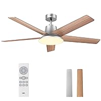Dreo Ceiling Fans with Lights and Remote, 52 Inch, 6 Speeds, 5 Color Tones Dimmable LED, Quiet Reversible DC Motor, 8H Timer, Silver Ceiling Fan for Bedroom, Living Room, Easy to Install
