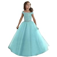 New Flower Girls Dresses Pageant Dresses Off Shoulder Crystal Beads Coral Tulle Formal Party Dress