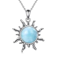 TIGER RIDER Larimar Sun Necklace for Women 925 Sterling Silver Cabochon Gemstone Jewelry Gifts for Grils Mother
