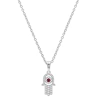 Dazzlingrock Collection Round Gemstone & White Diamond Hamsa Hand Pendant with 18 inch Chain for Women (Diamond 0.12 ctw, Color I-J, Clarity I2-I3) in 925 Sterling Silver