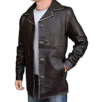 Mens Natural Lambskin Classic Retro Distressed Leather Coat Jacket