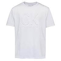 Calvin Klein Boys' Short Sleeve Graphic Crew Neck T-Shirt, Soft, Comfortable, Relaxed Fit, Crisp White, 14-16