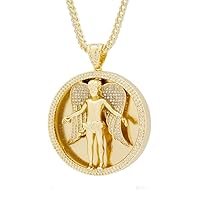 2.35Ctw Round Cut White Simulated Diamond Angel Medallion Men's Iced Out Hiphop Pendant Necklace 14K Yellow Gold Plated