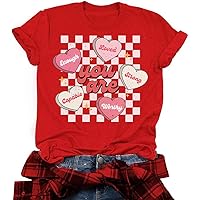 Women Valentine's Day Shirts Love Heart Printed T-Shirts Short Sleeve Casual Graphic Tee Tops