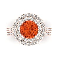 Clara Pucci 2.68ct Round Cut Simulated Red Diamond 14K Rose Gold Halo Solitaire W/Accents Engagement Bridal Wedding Ring Band Set