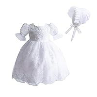 Baby White Lace Christening Gown Baptism Gown and Bonnet