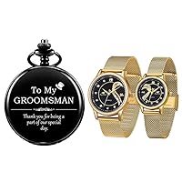 SIBOSUN Groomsman for Wedding or Proposal - Engraved to My Groomsmen Pocket Watch Valentine's Couple Watches with Luxury Rose Gift Box His and Hers Watch Romantic Men and Women Wrist Watch