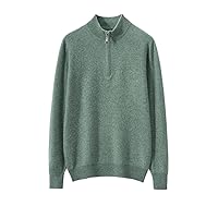 Zipper Collar Men's Sweater 100% Cashmere Knitted Sweater Soft Warm Full Sleeve Pullover Solid Color Clothing