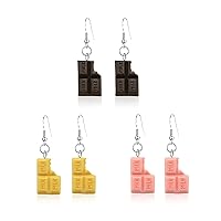 Chanaiqw 3 Pairs Unique Fashion Chic Chocolates Dangle Earrings Charm Imitate Resin Food Drop Earrings Set For Women Girls Statement Jewellery Gifts